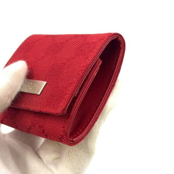Gucci GG Canvas Logo Plate Canvas Red Coin Case Silver - Picture 6 of 15